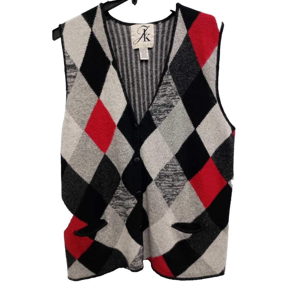 VTG 90s JK America Sweater Vest Womens Size 18/20 Argyle Wool Grandmacore